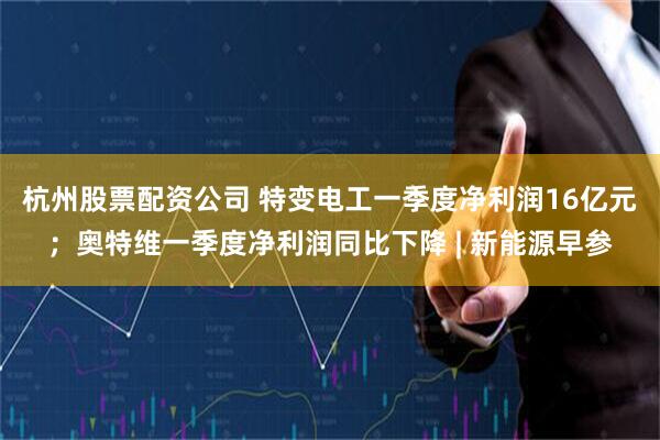 杭州股票配资公司 特变电工一季度净利润16亿元；奥特维一季度净利润同比下降 | 新能源早参