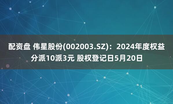 配资盘 伟星股份(002003.SZ)：2024年度权益分派10派3元 股权登记日5月20日